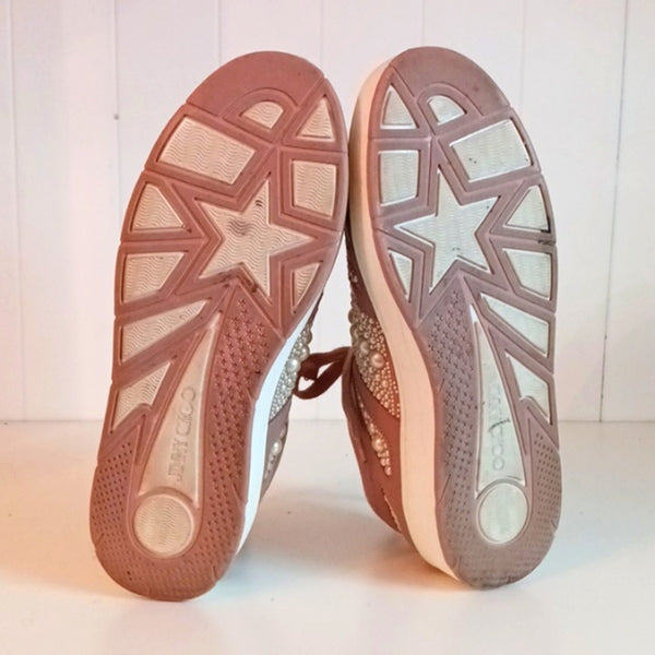 Jimmy Choo Taupe With  Pearl Beads Sneakers