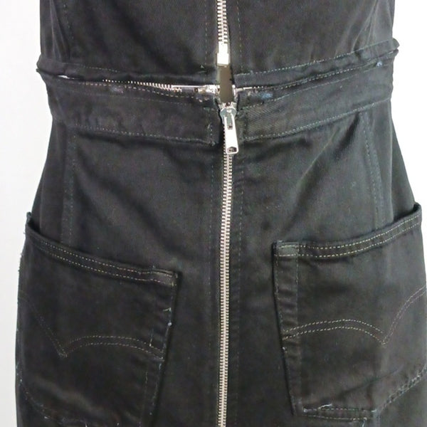 Re/done Black Denim Overall Mini Dress.