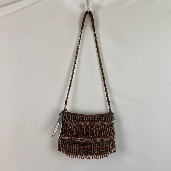 Mary Frances NWT Brown Suede Beaded Bag with Certification of Mary Frances