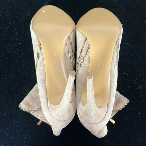 Salvatore Ferragamo Tan Peep Toe Stiletto Booties