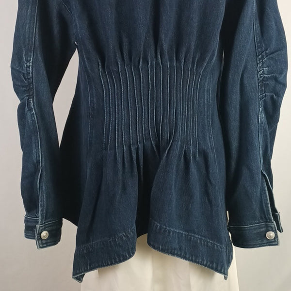 Anthropologie Blue Denim Pleated Waist Shirt Jacket