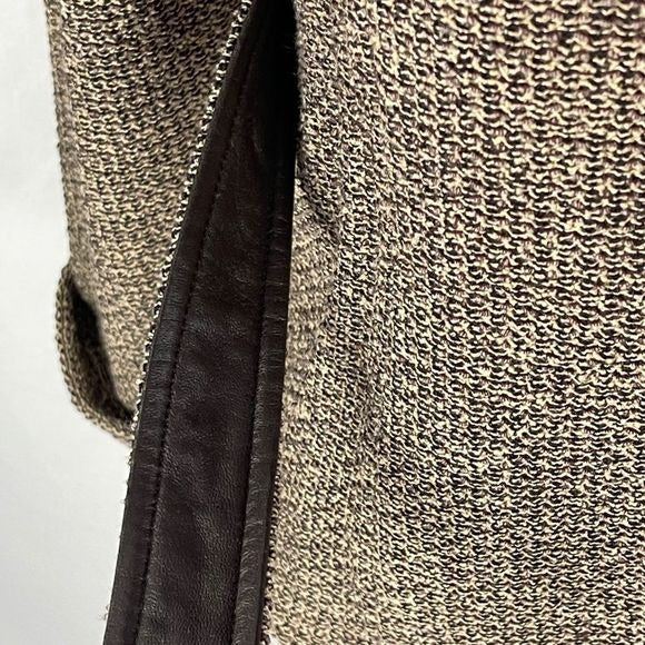 St John Tan tweed knit blazer w/ leather lined belt