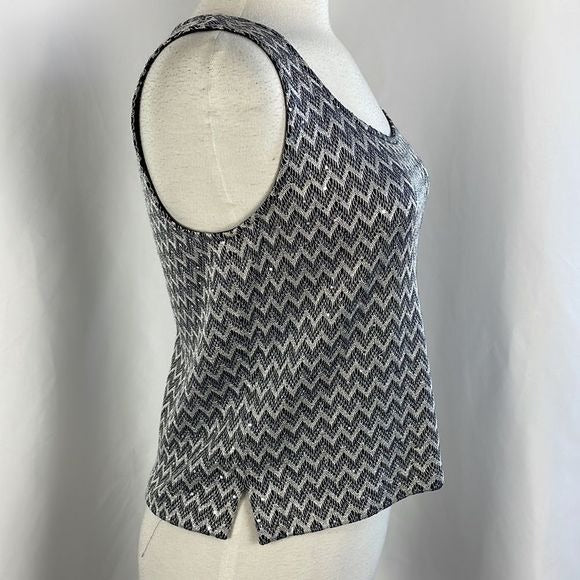 St John silver chevron striped shell top NWT