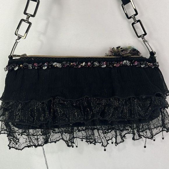 Mary Frances Black Beaded Butterfly Bag