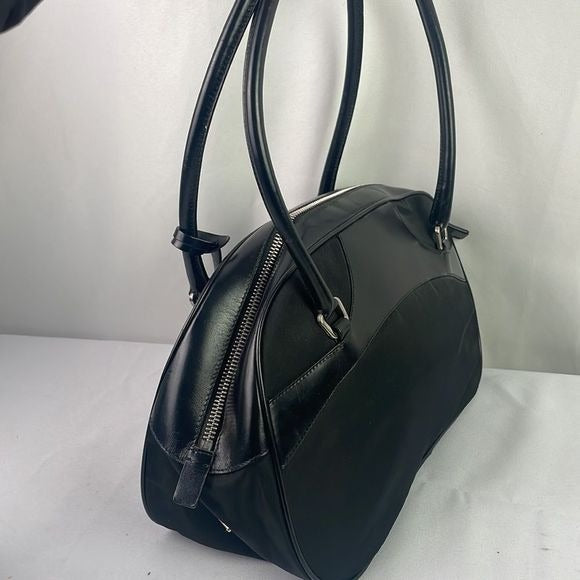 Prada Black Nylon Leather Satchel Bag