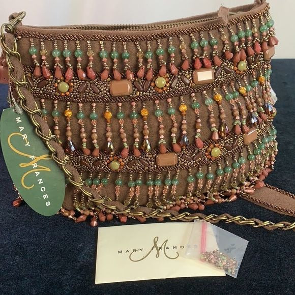 Mary Frances NWT Brown Suede Beaded Bag with Certification of Mary Frances