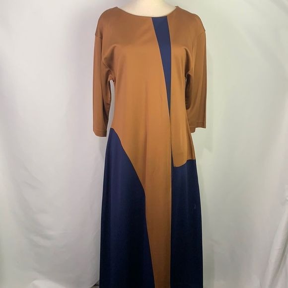 Hugo Boss NWT brown navy color block midi dress