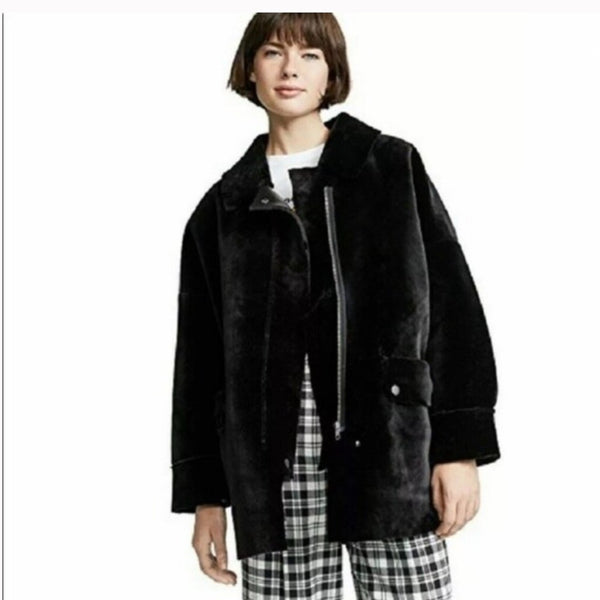 Free People size Large Faux Fue black coat