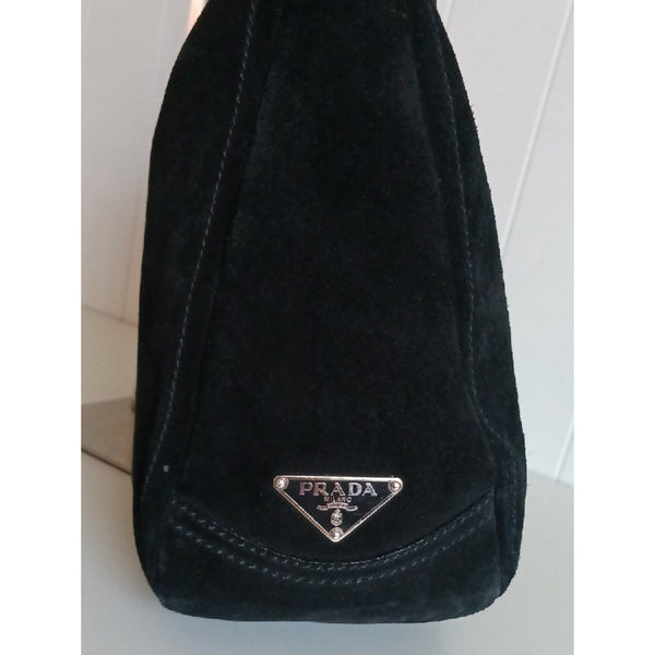 PRADA BLK SUEDE HOBO BAG.