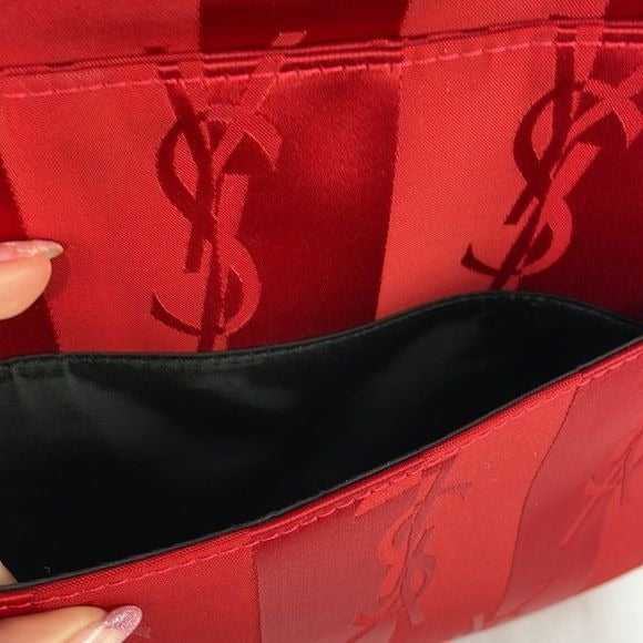 Yves St Laurent Vintage Red Satin Logo Bag