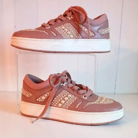 Jimmy Choo Taupe With  Pearl Beads Sneakers