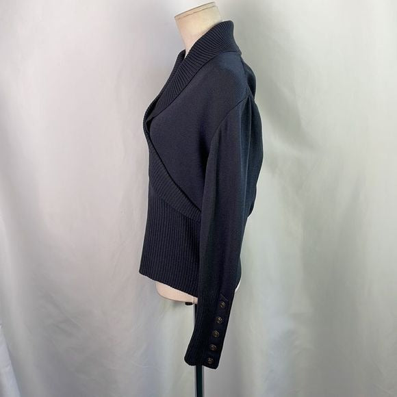 St John Grey Wrap Front Knit Sweater