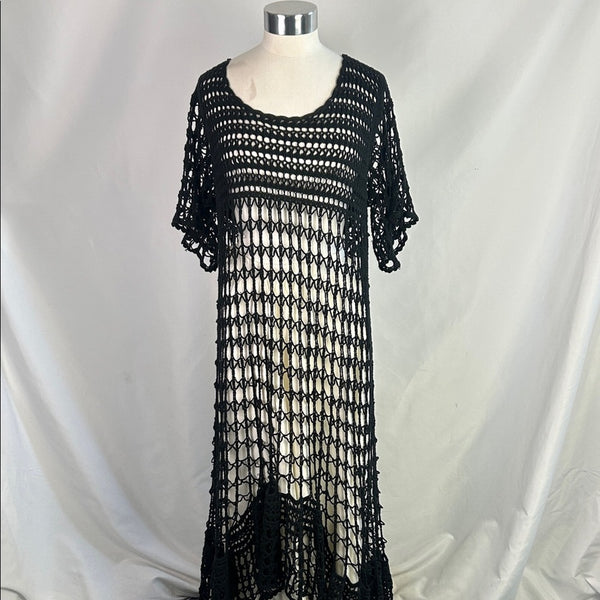 Free People Nwt Black Crochet Sheer Long Dress