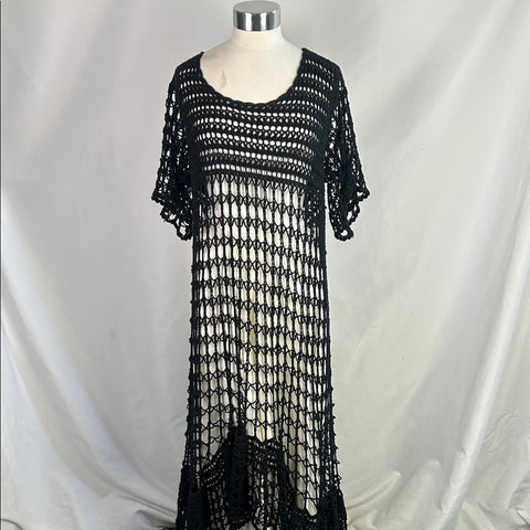 Free People Nwt Black Crochet Sheer Long Dress