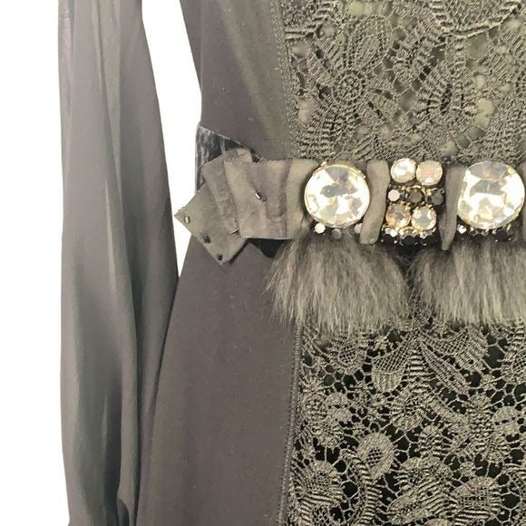 Maria Grazia Severi black with velvet/fur/beaded trim dress