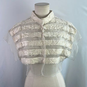 Akris Cream Silk Faux Fur Striped Crop Jacket