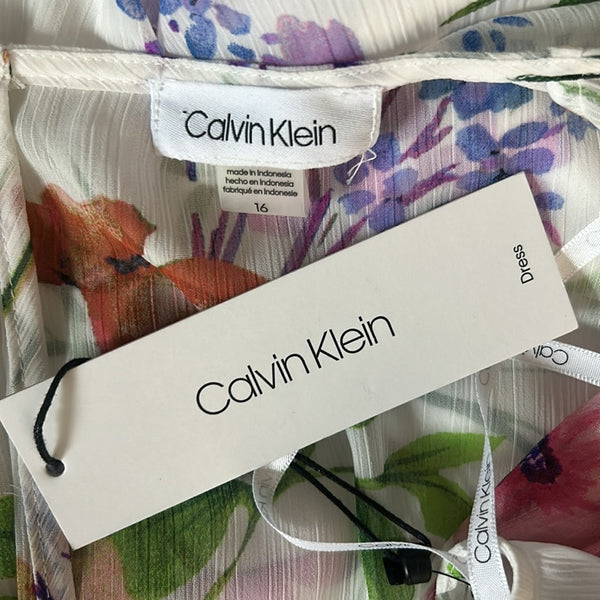 Calvin Klein Nwt White Floral Wrap Front Dress