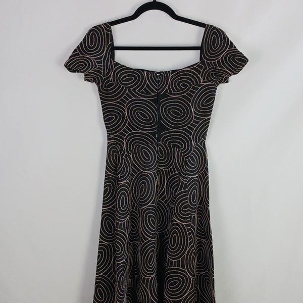 Vintage Black W Tan Swirl Frances Priso 50's Dress