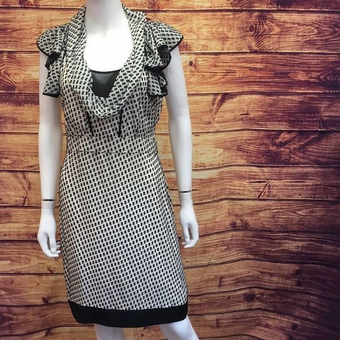 Zac Posen Silk Black & Ivory Textured Ruffle Dress