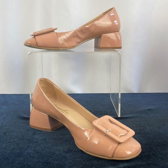 Bruglia Tan Patent Block Heel with Buckle Heels