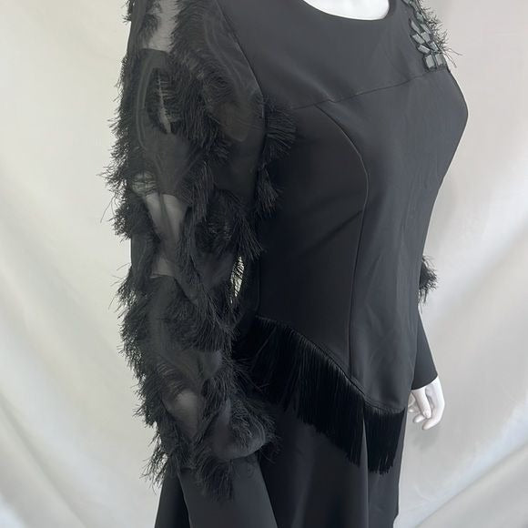 NWT Save The Queen Black Dress with Fringe/Beads/Lace