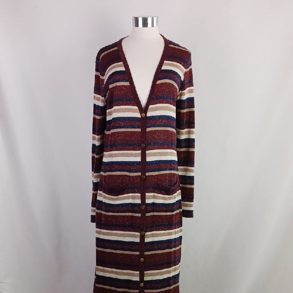 L'AGENCE Gold Cr Shimmer Striped Long Cardigan.