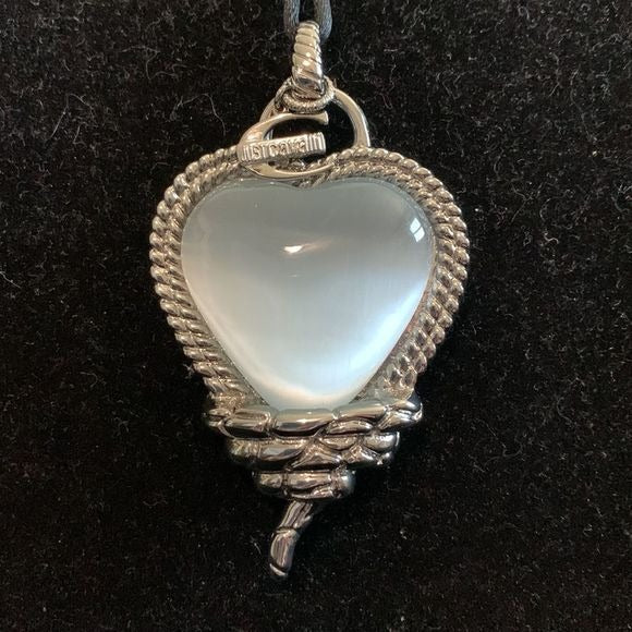 Roberto Cavalli Large Heart With Snake Pendant on Black Cord