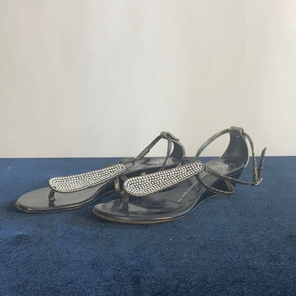 Giuseppe Zanotti Black Crystal Low Wedge Sandals