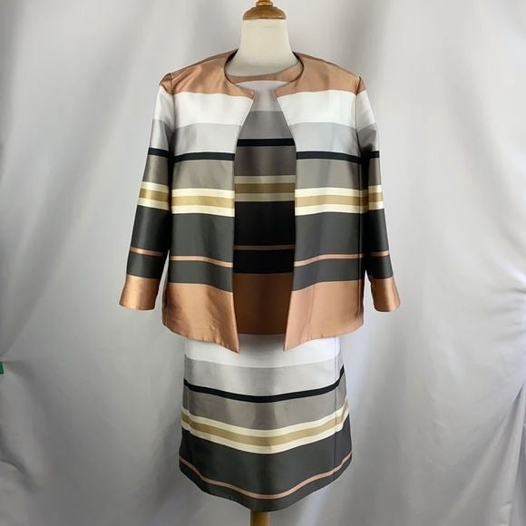 Lafayette 148 Striped Sheath Dress with Jacket