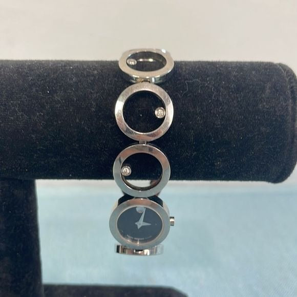 Movado Silver Circles Black Face Watch