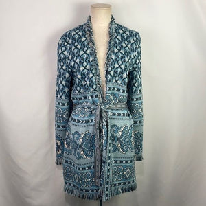 St John Blue Print Long Cardigan With Belt