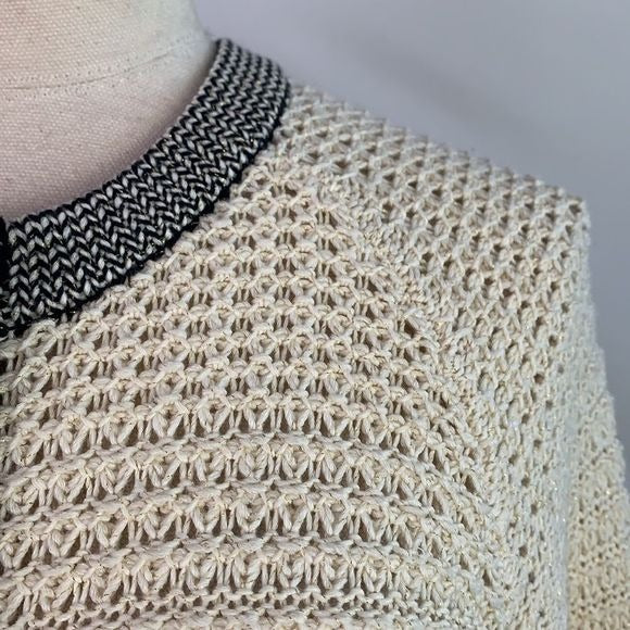 St. John cream black striped metallic cardigan