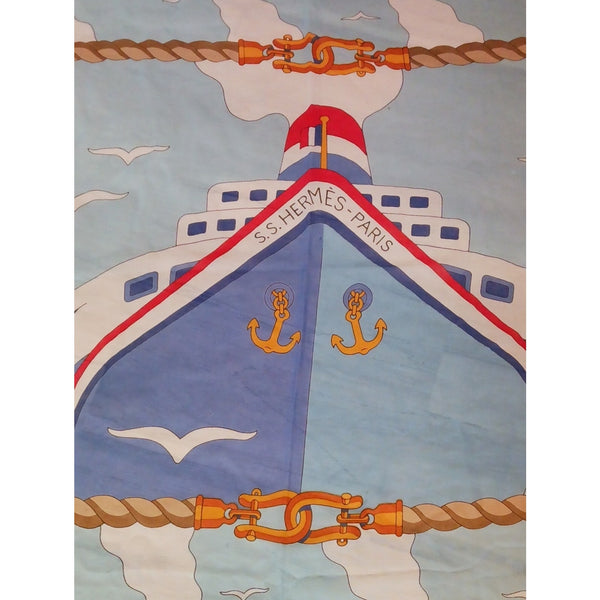 HERMES LARGE SHIP PRINT SHAWL/PAREO W BOX SHAWL