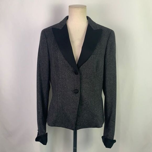 Max Mara Grey Virgin Wool w/ Black Trim Jacket