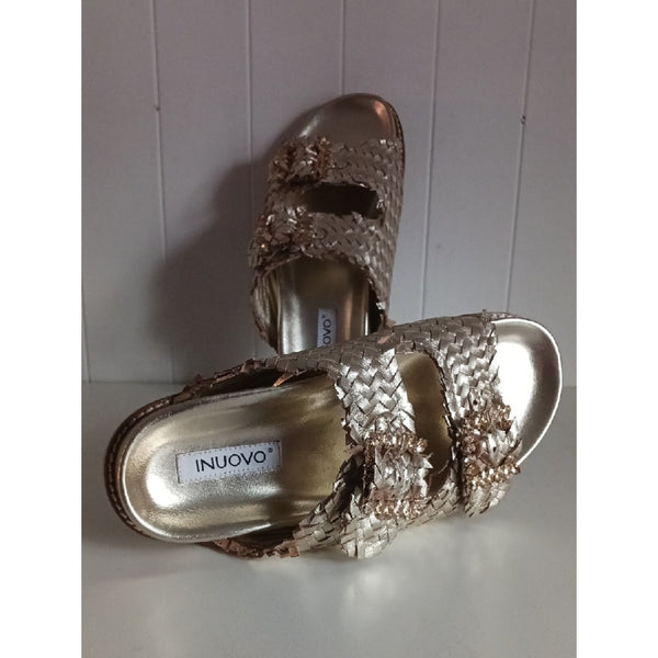 INUOVO GOLD WOVEN W BLING SANDALS.