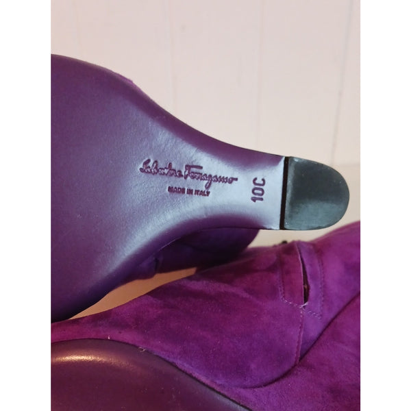 SALVATORE FERRAGAMO BOLGHERI VIOLET SUEDE CUT OUT RETRO 4" BOOTS