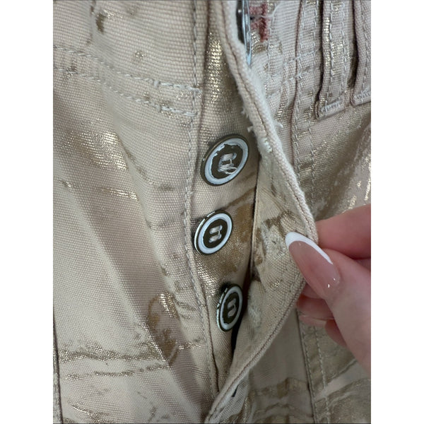 ANTHROPOLOGIE TAN METALLIC PRINT JEANS