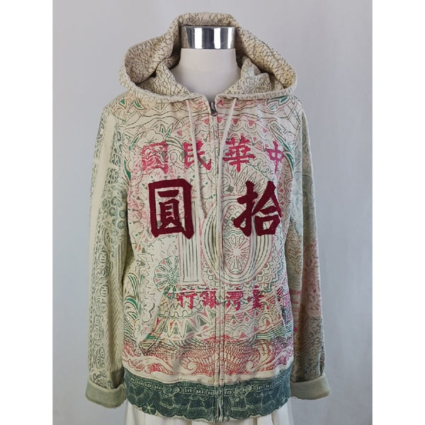LUCKY BRAND Y2K ASIAN MONEY TARE ZIP JACKET.