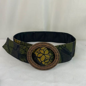 Miu Miu Olive Fabric Print With Wood Buckle Belt