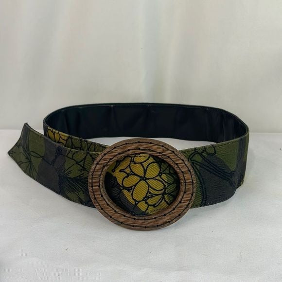 Miu Miu Olive Fabric Print With Wood Buckle Belt