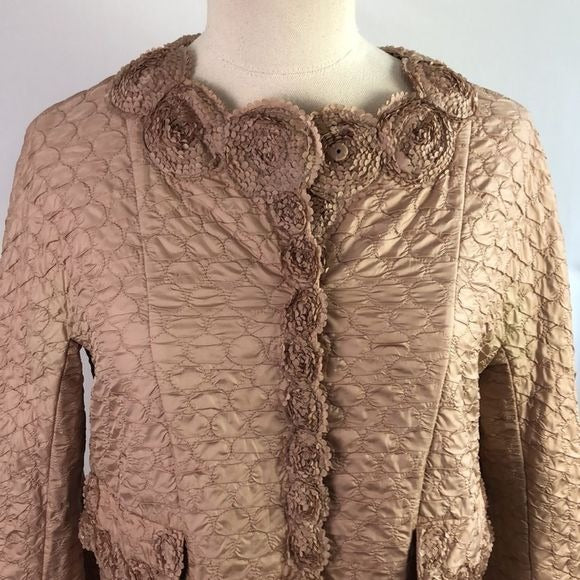Ermanno Scervino Tan Textured W Flower Trim Jacket