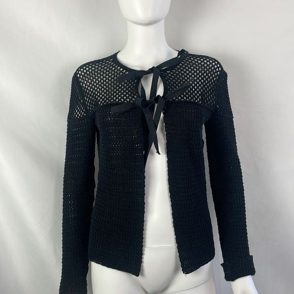 Prada Black Loose Knit Tie Front Top