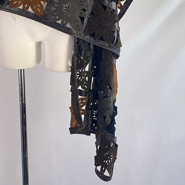 Suede and Leather Brown Multicolor Cut Out Shawl