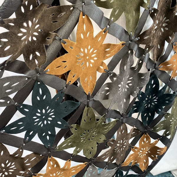 Suede and Leather Brown Multicolor Cut Out Shawl