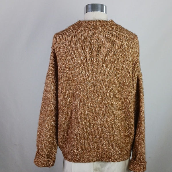 Base Brown Tweed Mock Neck Knit Sweater
