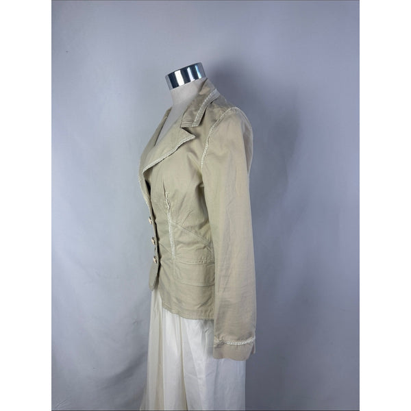 DOLCE AND GABBANA VINTAGE TAN BLAZER WITH LACE TRIM JACKET