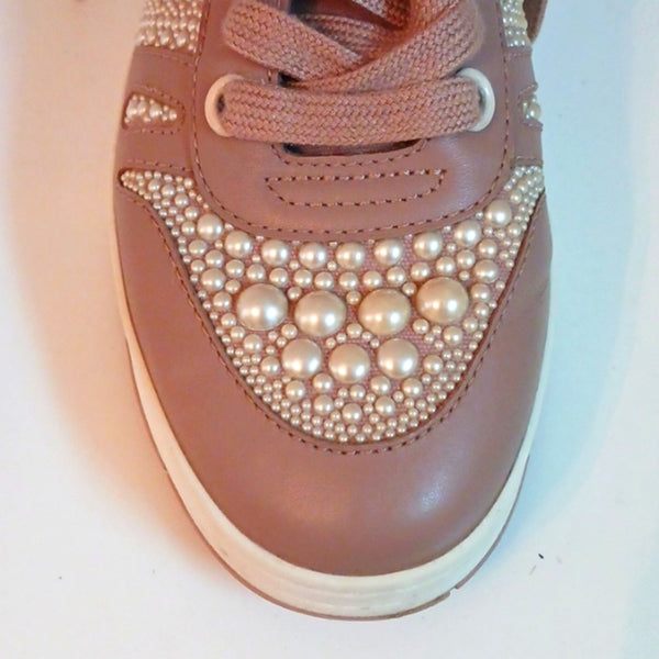 Jimmy Choo Taupe With  Pearl Beads Sneakers
