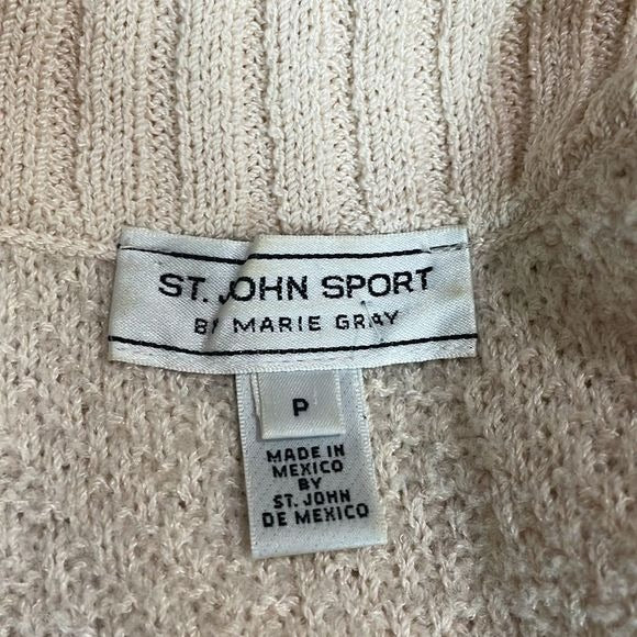 St. john Ivory With Gold Logo Zip Cardigan