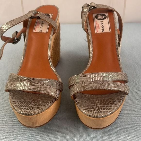 Lanvin Pewter Snake Wedge Sandals