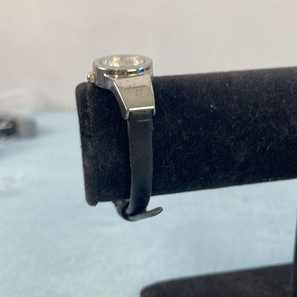 Gucci Small Silver Round Face w Black Strap Watch